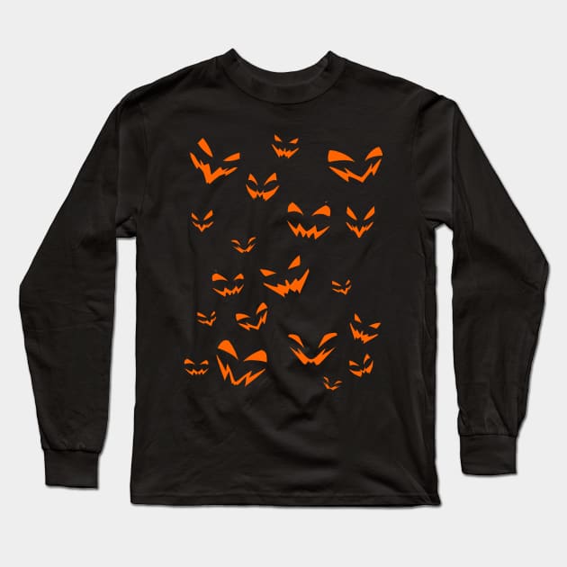 Halloween Jack O Lantern Faces Long Sleeve T-Shirt by Area31Studios